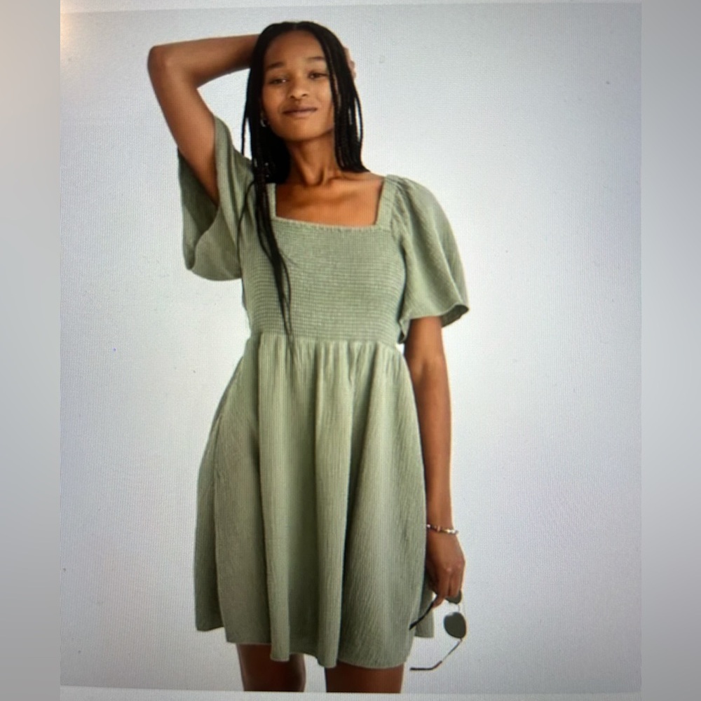 Madewell Light spun Lucie Smocked Tie-Back Mini Dress XS